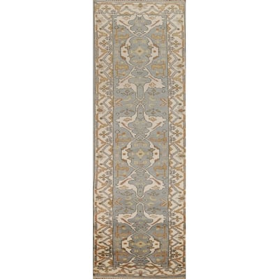 Floral Oushak Oriental Runner Rug Hand-Knotted Wool Carpet - 2'8"x 9'11"