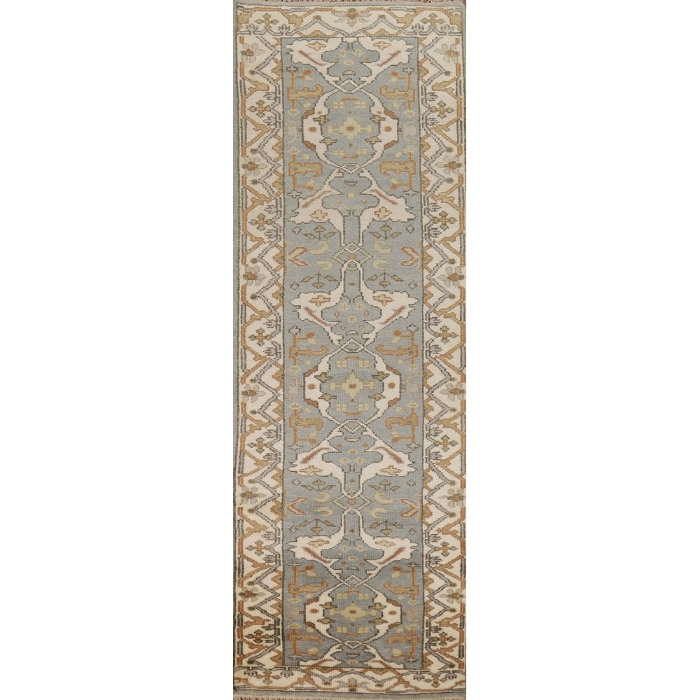 Floral Oushak Oriental Runner Rug Hand-Knotted Wool Carpet - 2'8"x 9'11"