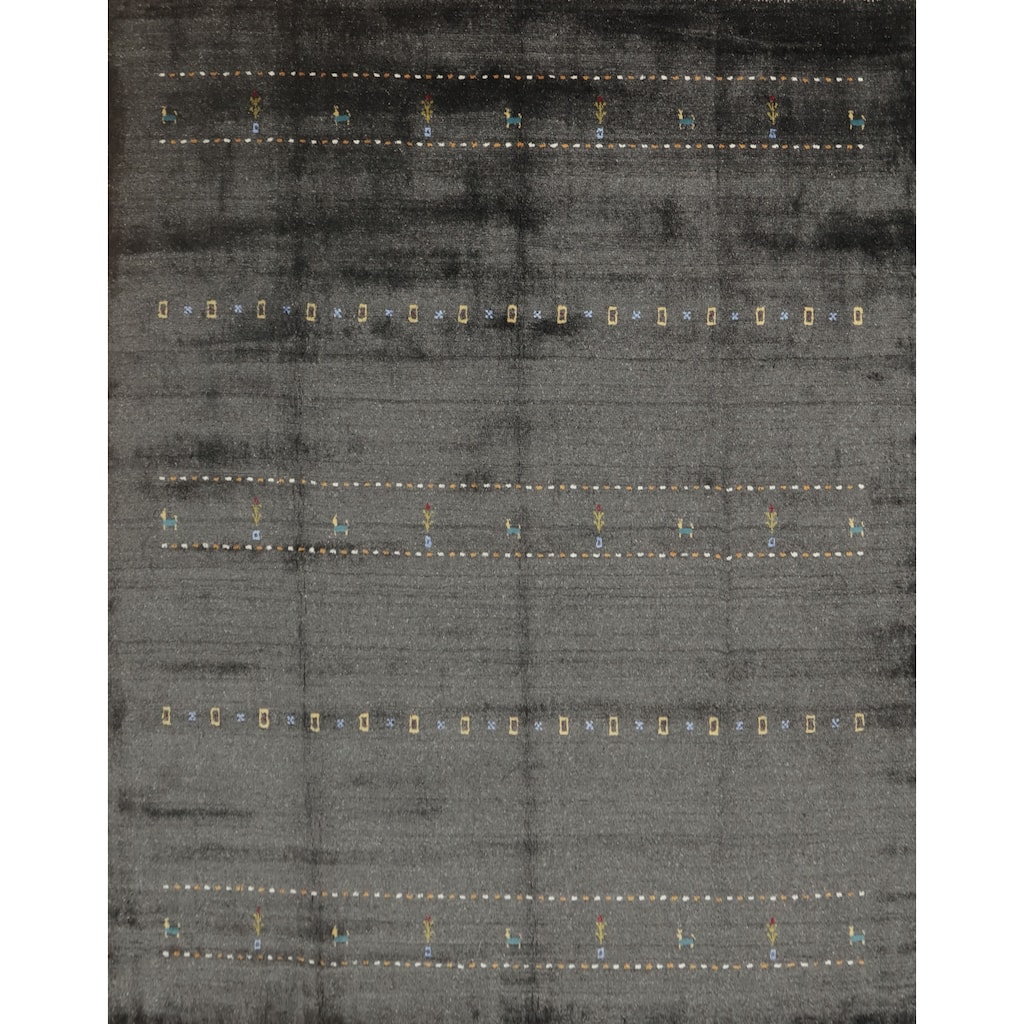 Hand Knotted Oriental 100% Wool Carpet Tribal Animal Pictorial Greys & Charcoal Gabbeh Area Rug - 8' 0'' X 8' 4''