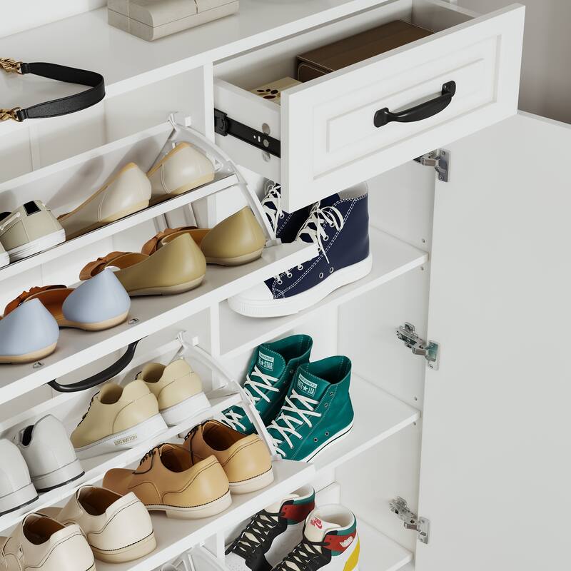 Shoe Cabinet with 4 Doors & 1 Drawer, Large Storage Entryway Organizer, Narrow Shoe Rack with Adjustable Shelves