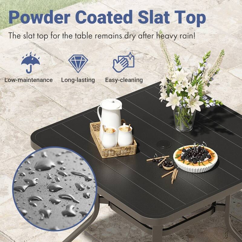 35" Metal Patio Square Dining Table with 1.57" Umbrella Hole