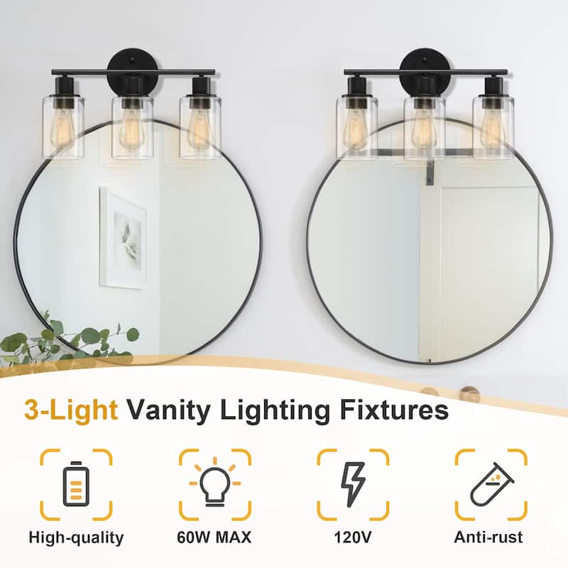 3-Light Glass Shade Bathroom Dimmable Vanity Light