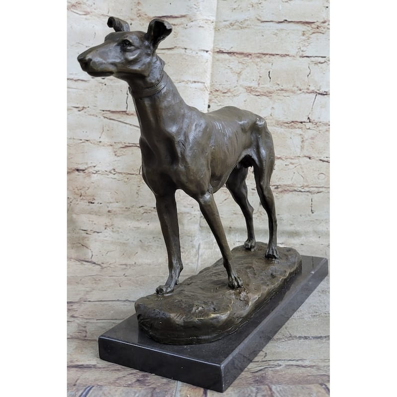 Greyhound Dog Bronze Metal Statue Sculpture Figure On Marble Base By Fremiet