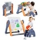 preview thumbnail 4 of 7, 6-In-1 Folding Kids Art Easel with Reversible Building Block Tabletop - 28” x 25.5” x 27”