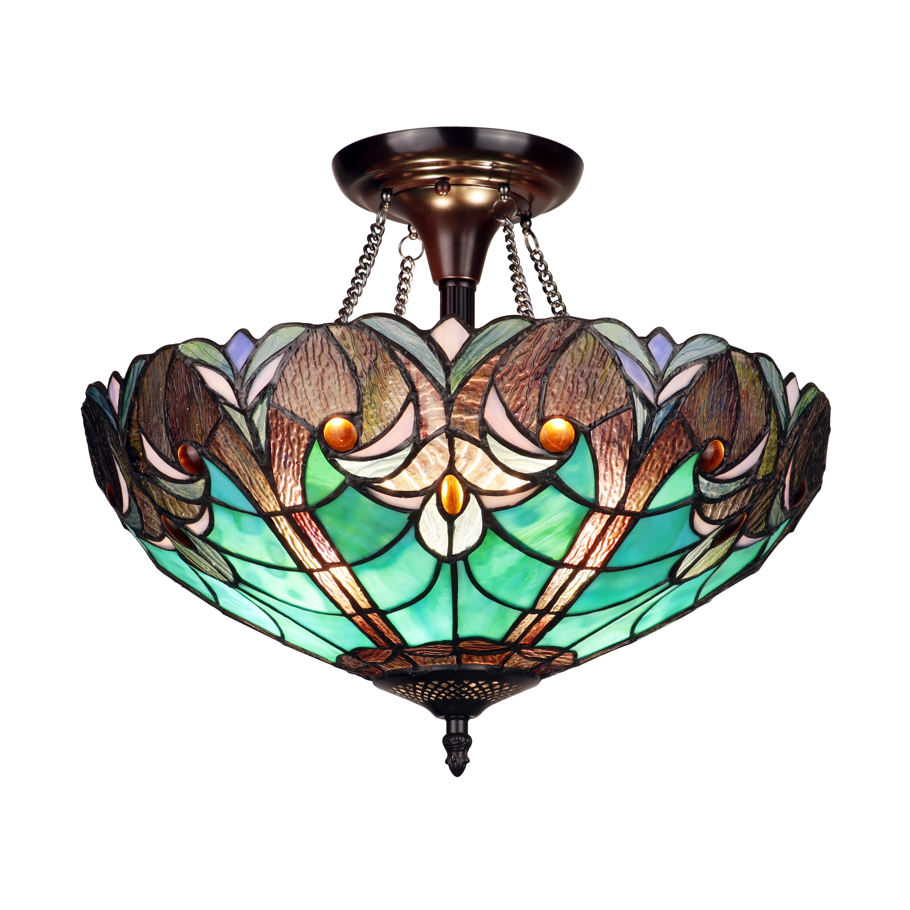 Tiffany Style Victorian Design 2-light Dark Bronze Semi-Flush Fixture - 13.6 inches High