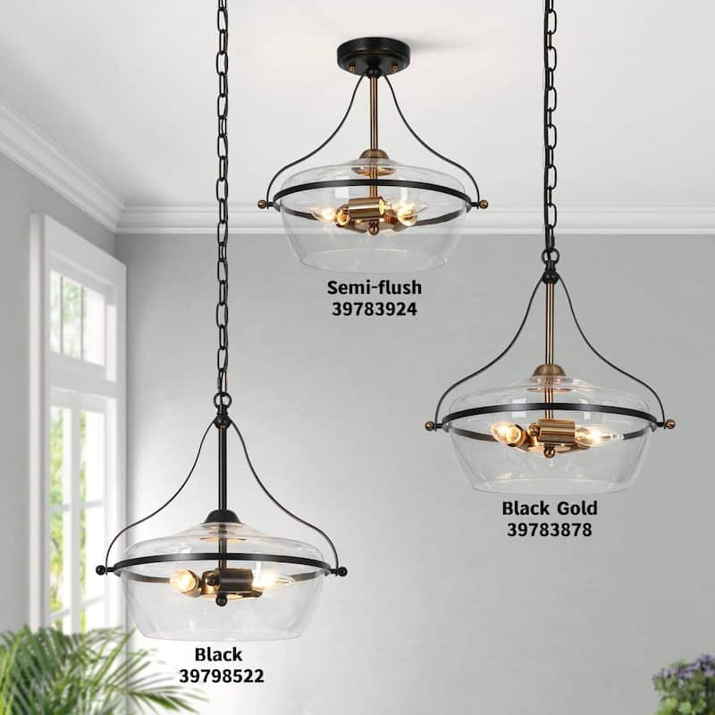 Zelena Modern Farmhouse Black Gold Chandelier 3-Light Glass Pendant Light for Kitchen Island Dining Room
