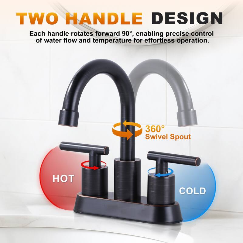 WOWOW 4 in. Centerset Double Handle High Arc Bathroom Faucet
