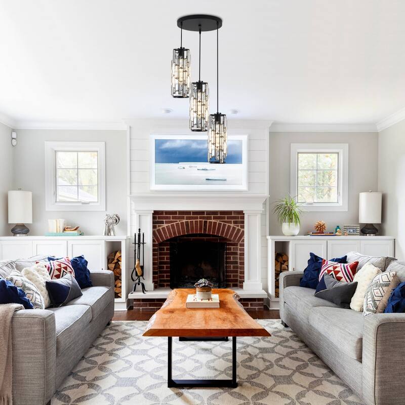 3-Light Chandelier for Bedroom Kitchen Dining Room with Crystal Shaded - Black