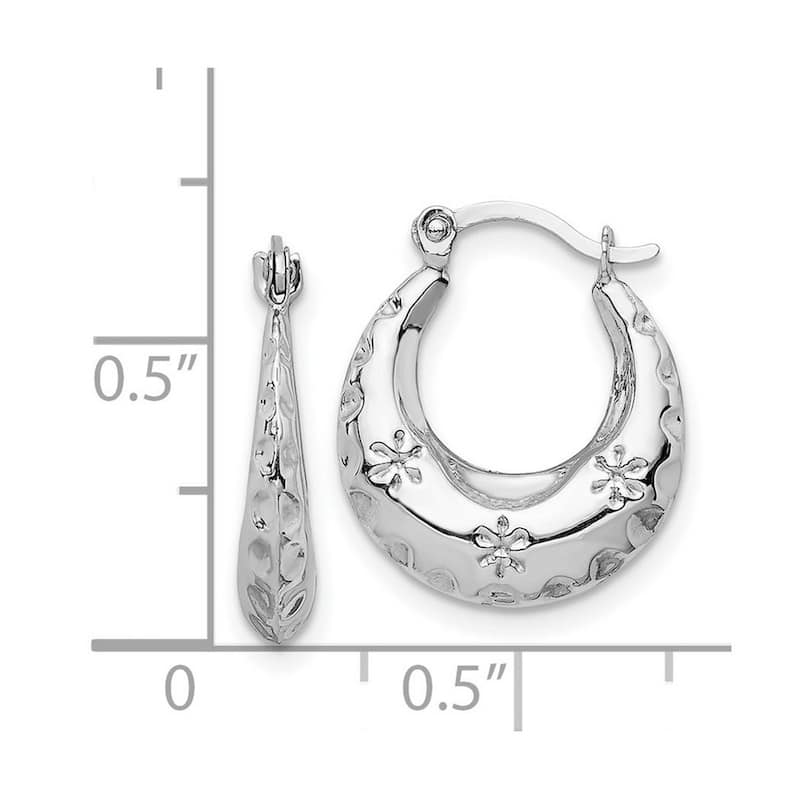 Curata 14k White Gold Textured Stamped Hoop Earrings - 16.6x14.6mm