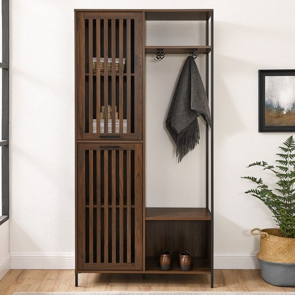 slide 4 of 9, Middlebrook Designs 72-Inch Slat Door Hall Tree Dark Walnut