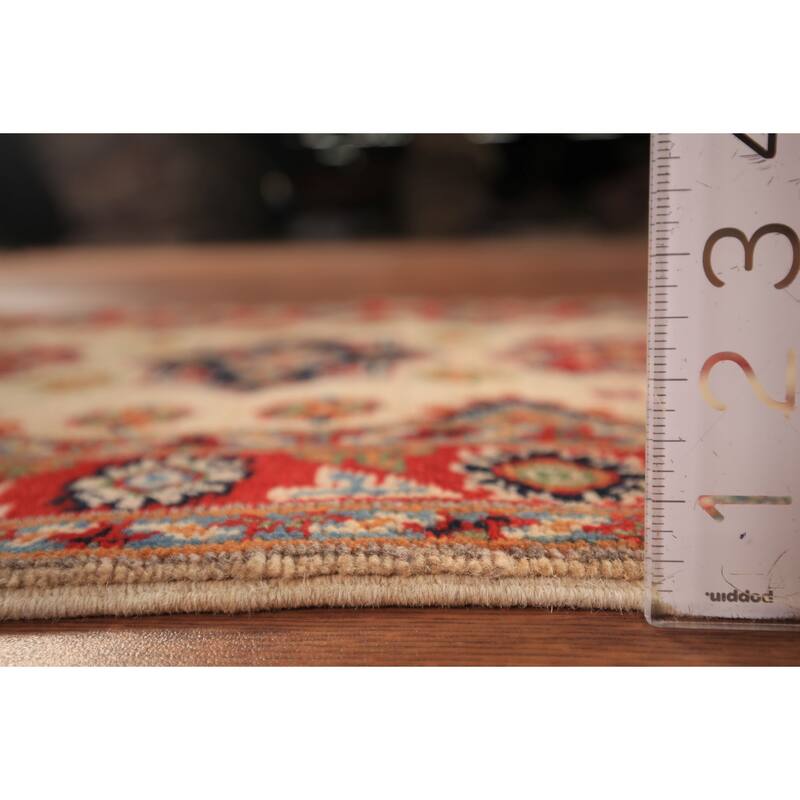Geometric Kazak Oriental Foyer Rug Hand-Knotted Beige Wool Carpet - 2'0" x 3'0"