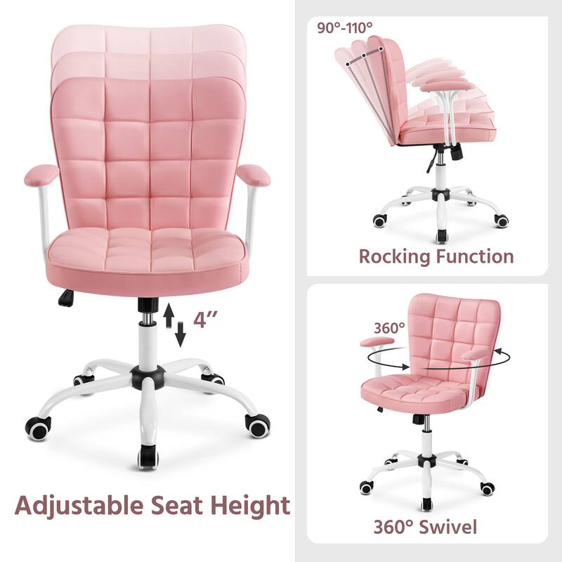 Yaheetech Mid-Back PU Leather Upholstered Office Chair with Padded Arms&Rolling Wheels