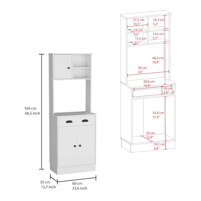 Microwave Storage Stand With 3-Doors And Drawer