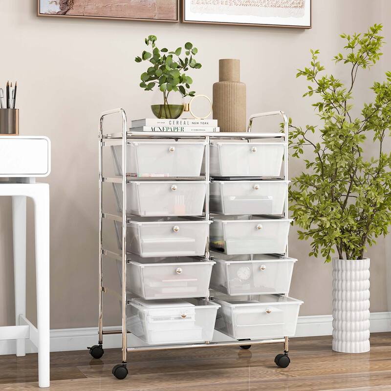 Costway 10-Drawer Storage Cart Utility Rolling Trolley Kitchen Office