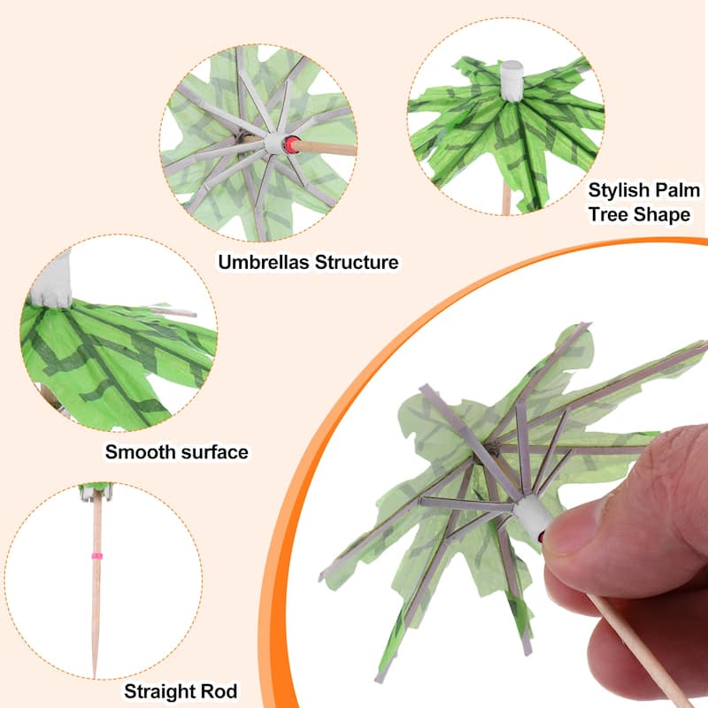 Drink Umbrellas Bamboo Cocktail Toothpicks Palm Tree Leaves Picks 150Pcs - Green - 3.9"