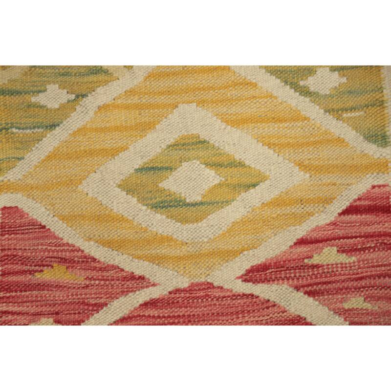 Hand Woven Oriental 100% Wool Carpet Southwestern Tribal Multi-Colored Kilim Runner Rug - 5' 9'' X 2' 0''