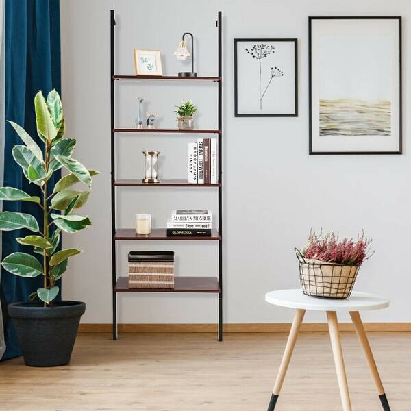 Shop Gymax 5 Tier Ladder Shelf Wood Wall Mounted Display Bookshelf