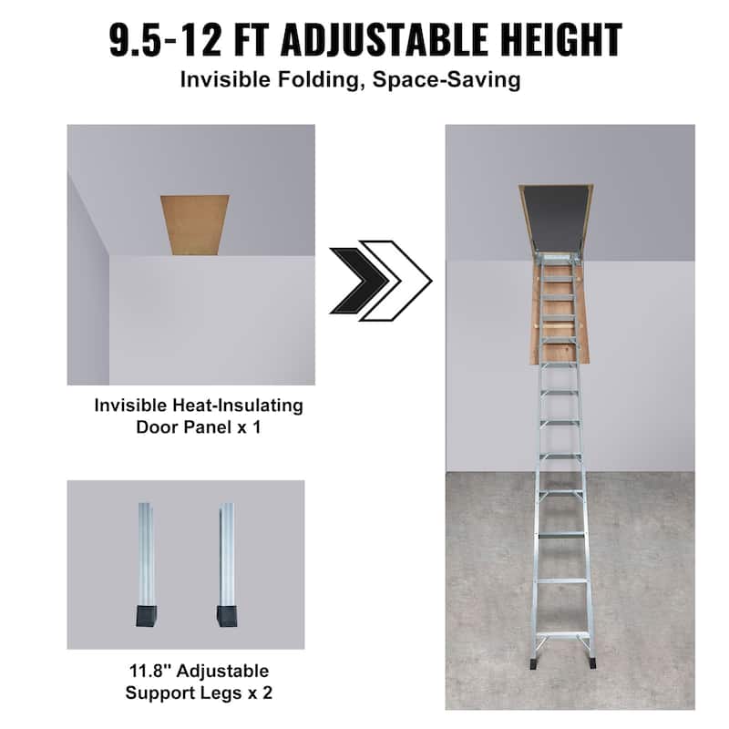 Attic Ladder Foldable, 350-pound Capacity, 22.5" x 63", Multi-Purpose Aluminium Extension, Lightweight and Portable
