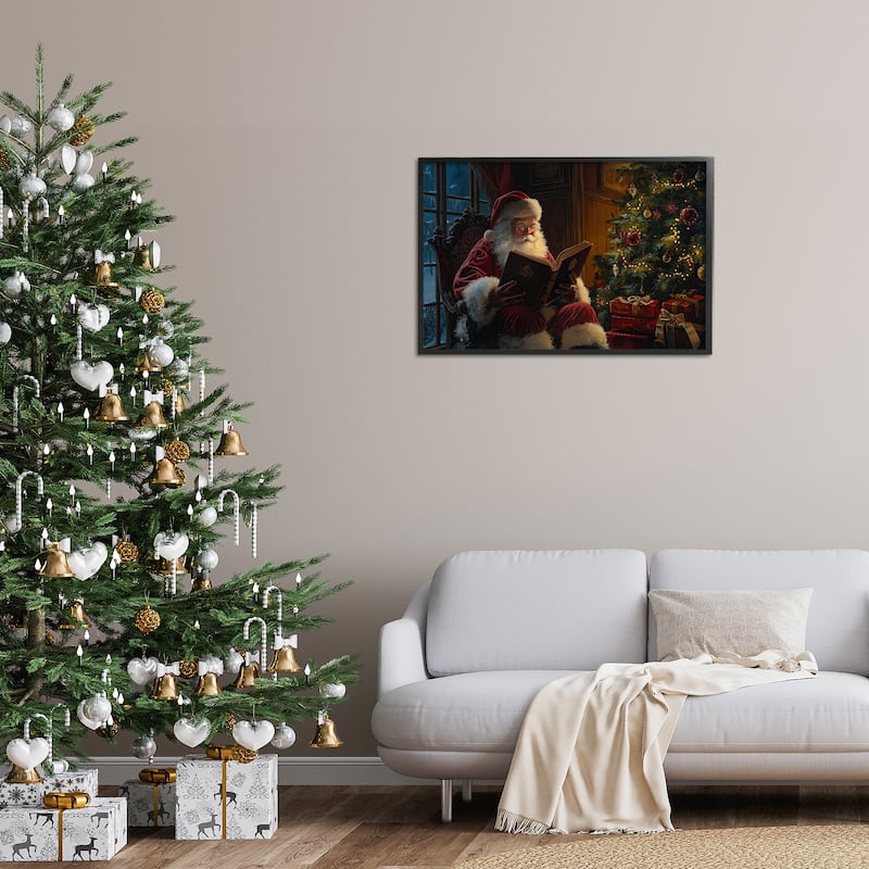 Stupell Santa Reading by Tree Framed Giclee Art Design By Imagine It Images