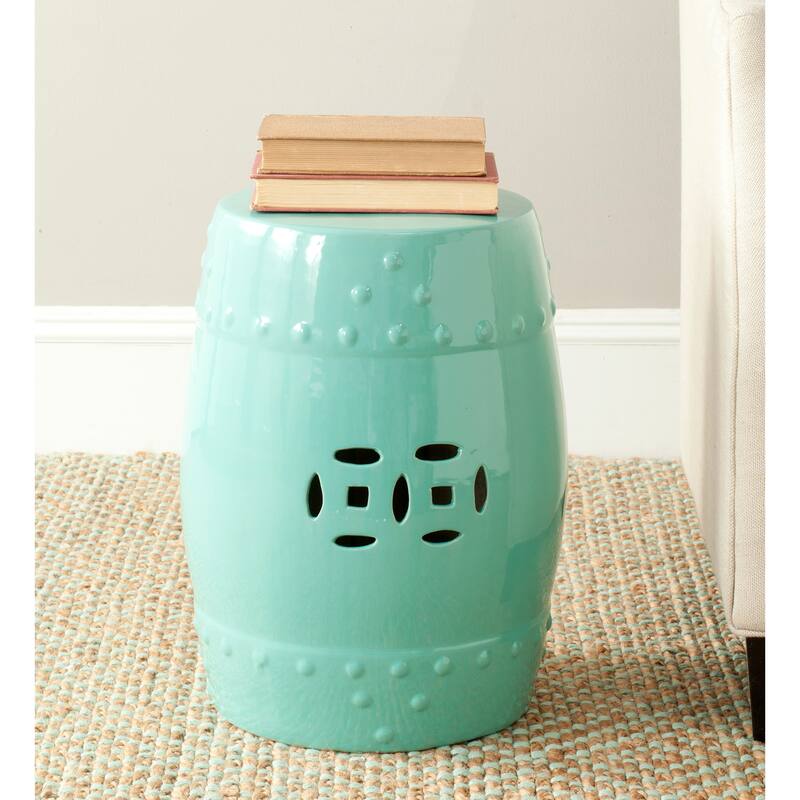 SAFAVIEH Paradise Evalyn Treasures White Ceramic Garden Stool - Light Aqua