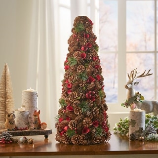 Mariana Pre-Decorated Pine Cone and Glitter Artificial Tabletop Christmas Tree by Christopher Knight Home