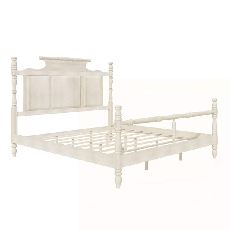 Four Poster Platform Bed with 56.9" High Crown-like Headboard
