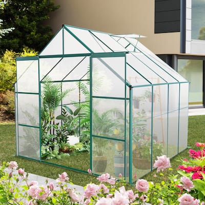 8x8 FT Double Door Greenhouse Raised Base and Anchor Aluminum Heavy Duty Walk-in Greenhouses for Outdoor Backyard in All Season