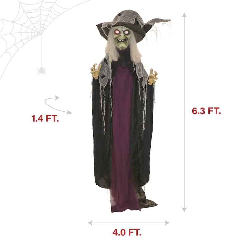 Haunted Hill Farm 6.9-Ft. Poseable Talking Witch with Red Eyes