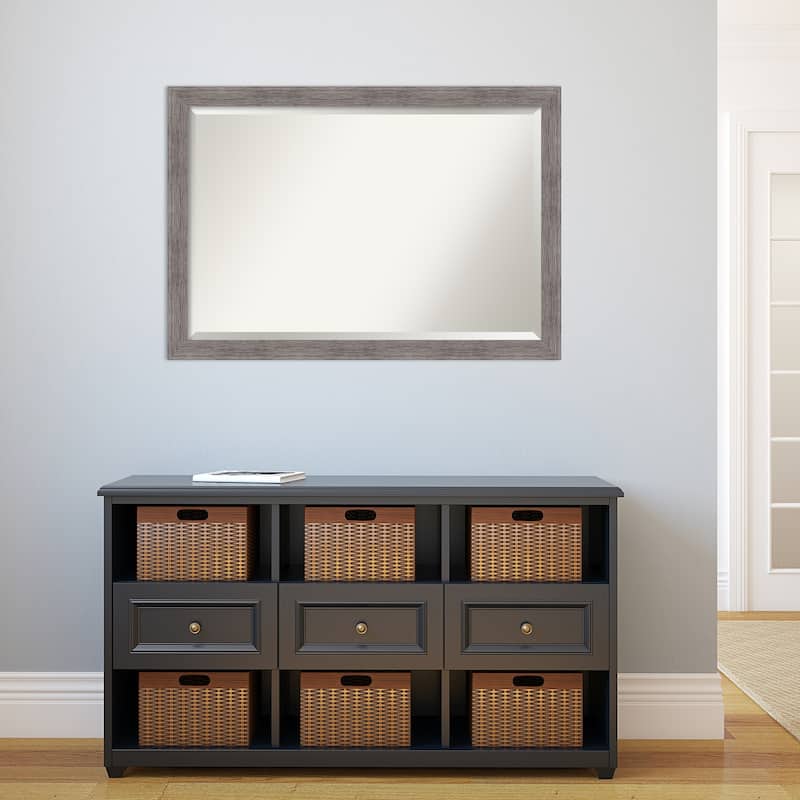 Beveled Wall Mirror - Pinstripe Plank Grey Narrow Frame - Pinstripe Plank Grey Narrow