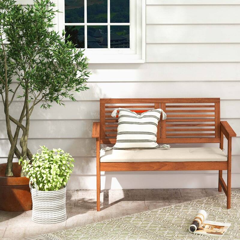 Outdoor Bench Patio Bench Conversation Loveseat w/ Slatted Back & Seat