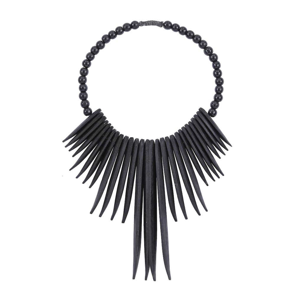 Wood Tribal Statement Necklace Home Wall Decor with Beaded Detailing - Black or Brown - Roche River Decor