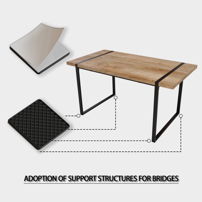 7-Piece Dining Table Set with Wood Grain Tabletop, Chair with C-shaped Bases, Ergonomically Curved Backrest