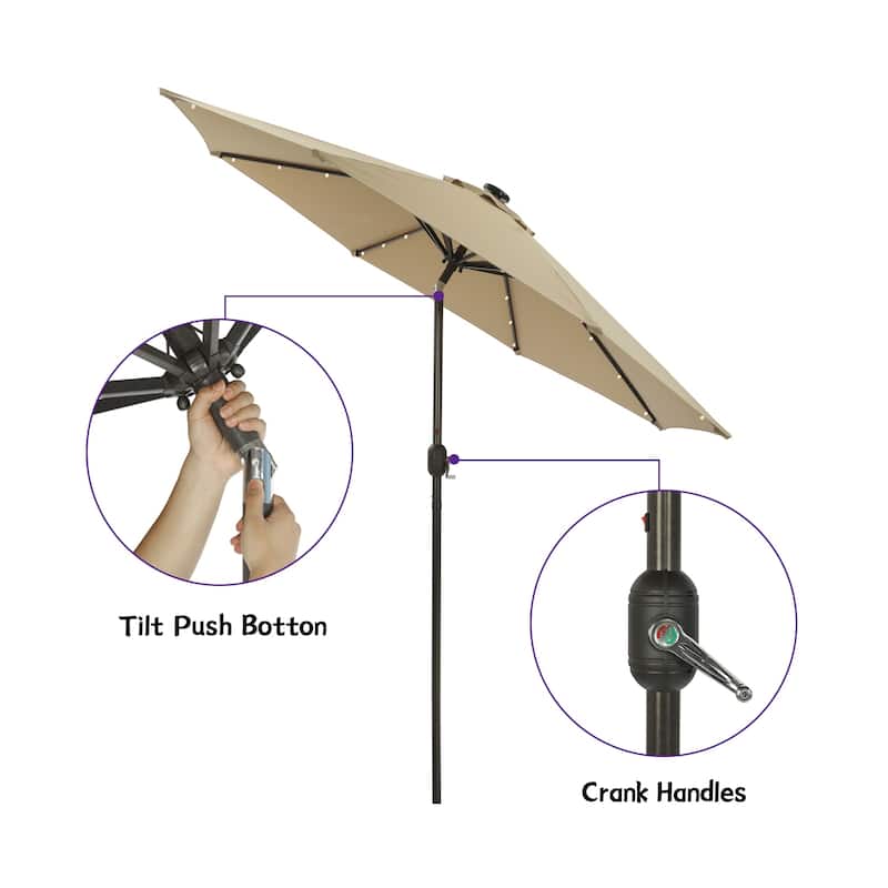 9 ft. Aluminum Market High Quality Solar LED Light Tilt Patio Beach Umbrella