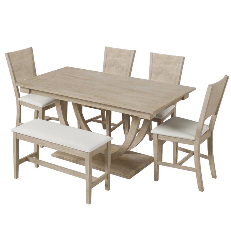 Kitchen Table Set with Long Bench and 4 Dining Chairs