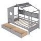 preview thumbnail 6 of 11, Twin Size House Bed with 2 Storage Drawers, Kids Bed with Storage Shelves, Wooden House Bed Frame for Girls, Boys, Gray