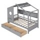 preview thumbnail 33 of 34, Wooden House Bed with Roof, 2 Drawers, and Storage Shelf