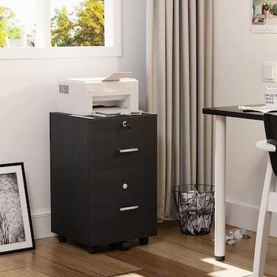 2-Drawer Rolling Wood File Cabinet with Lock
