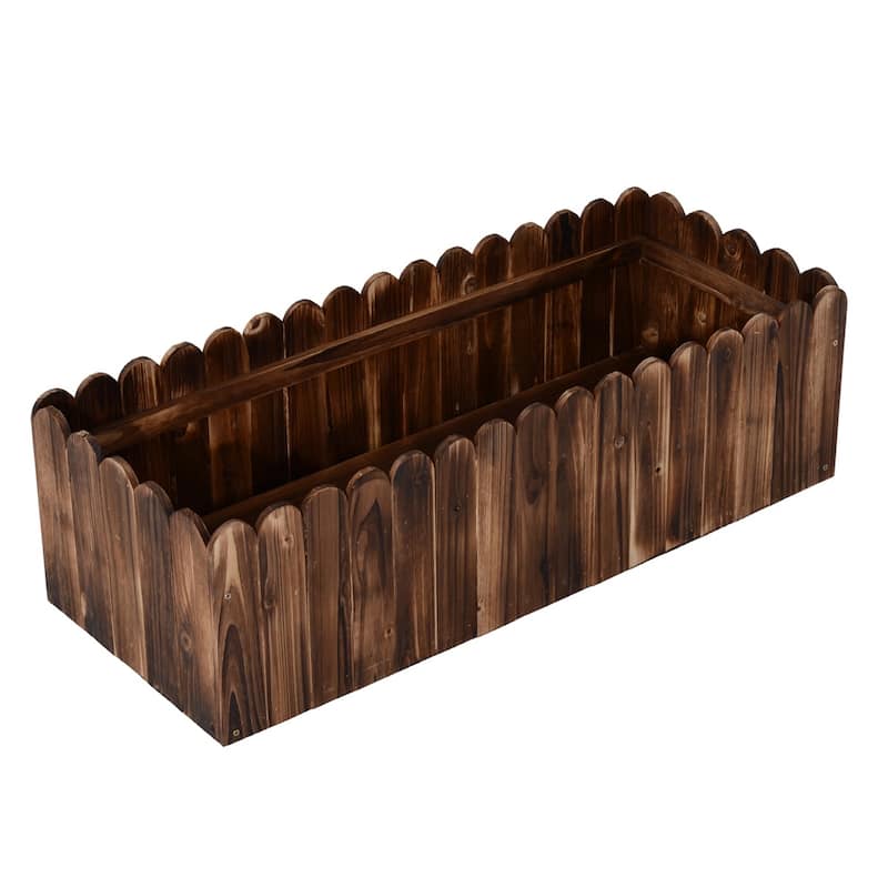 Natural Fir Wood Rectangular Planter Box with Drainage Holes 39.5 Inch Raised Garden Bed for Vegetables Herbs Flowers