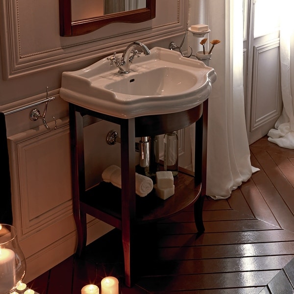 WS Bath Collections 1046 7350 27-1/4" Ceramic Free Standing Bathroom Console with 1 or 3 Holes Drilled and Wood Legs