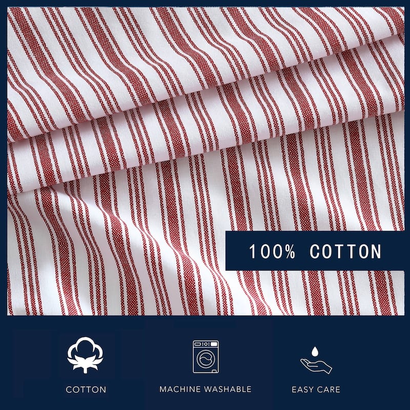 Nautica Coleridge Stripe Red Cotton Percale Duvet Cover
