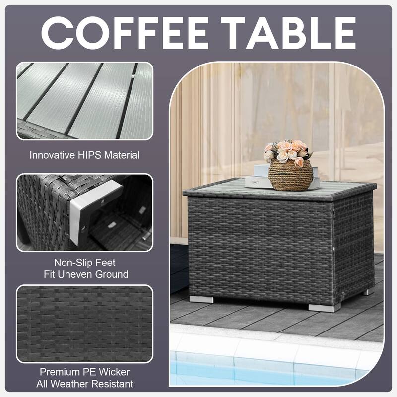 FINCATI Outdoor Grey Wicker Sectional Furniture Patio Sofa Set with Firepit Table