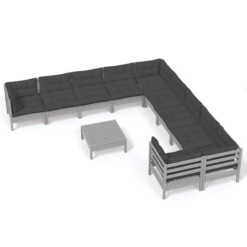 vidaXL Solid Pinewood Patio Lounge Set 11 Piece with Cushions Multi Colors - 25" x 25" x 24.6"