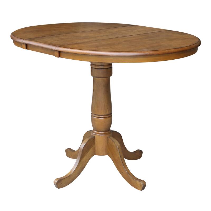 36" Round Pedestal Table with 12" Leaf in Pecan