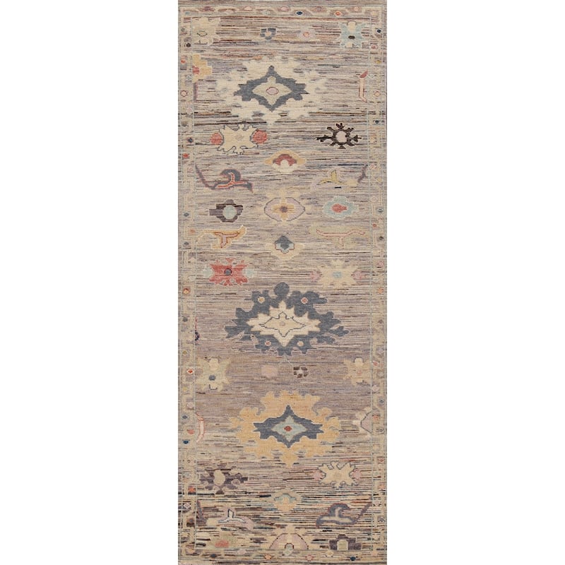 Hand Knotted Oriental 100% Wool Carpet Transitional Floral Multi-Colored Oushak Runner Rug - 9' 10'' X 2' 6''