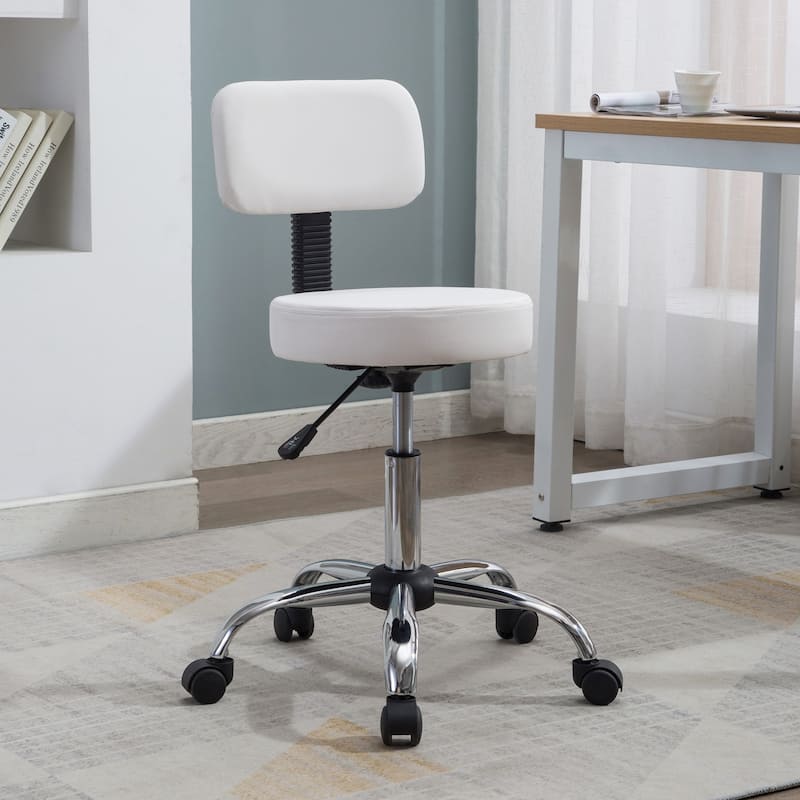 Adjustable Rolling Work Stool with Faux Leather Seat and Foldable Footrest, Versatile Stool for Home Office, Vanity,