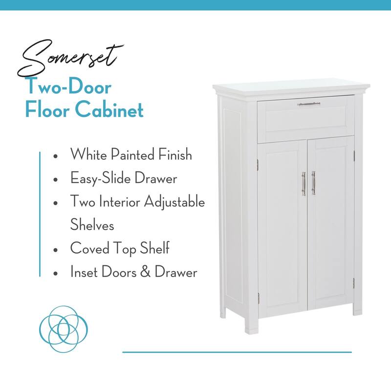 RiverRidge Somerset Two-Door Bathroom and Laundry Storage Cabinet with Drawer and Adjustable Shelf - White - N/A