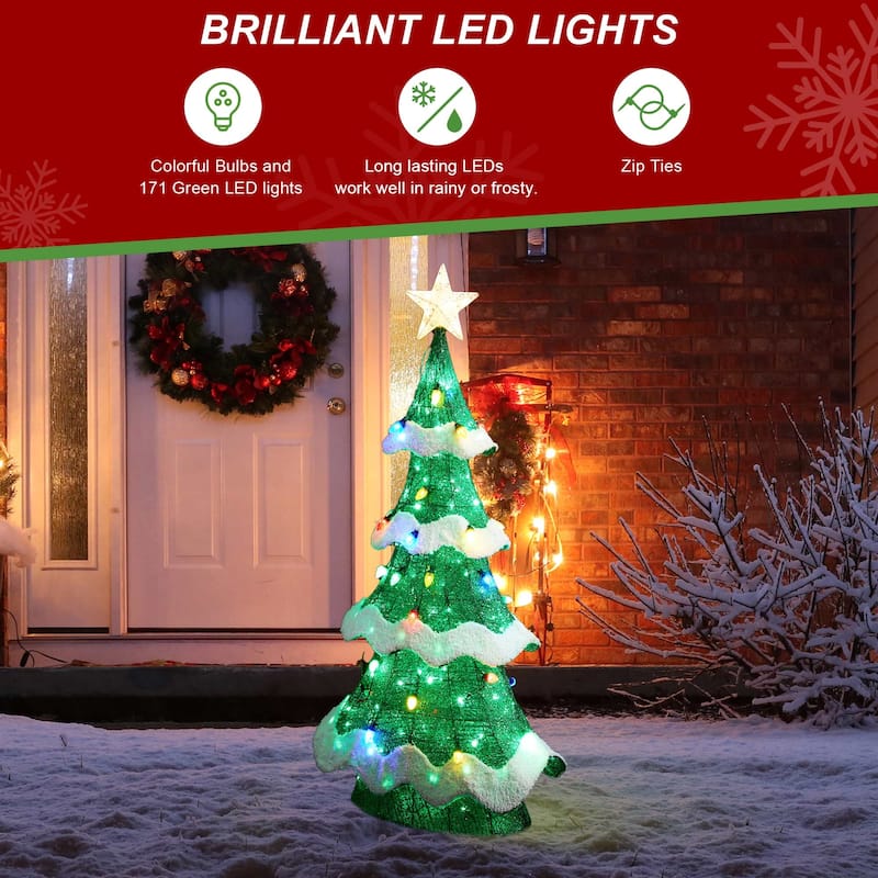 Glitzhome 56"H Lighted Christmas 3D Mesh Tree Decor with 171 LED Lights - 3D Mesh Tree