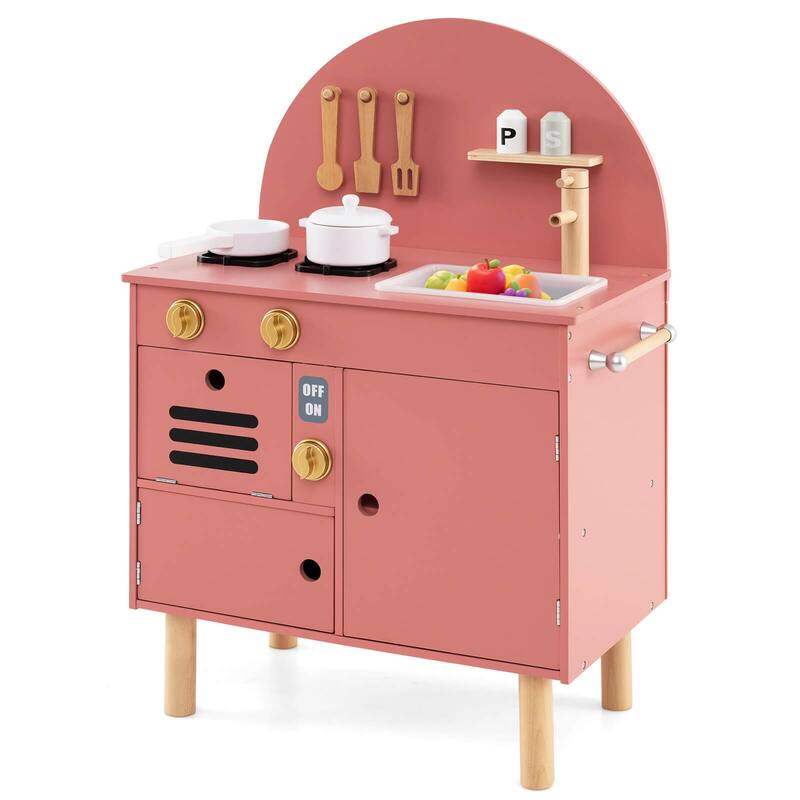 Costway Play Kitchen for Kids with Stoves Faucet Sink Microwave Oven - See Details - Pink