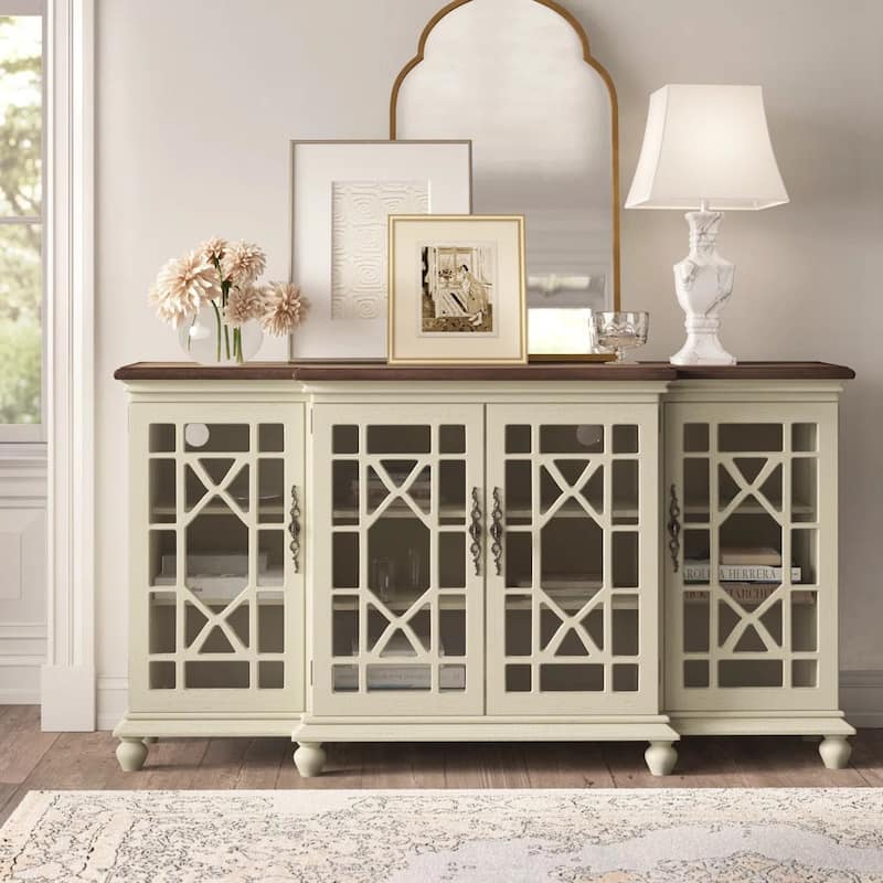 Coast to Coast Accents Mastro Cream and Brown 4 Door Media Credenza