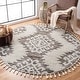 preview thumbnail 84 of 136, SAFAVIEH Moroccan Tassel Shag Iulieana Boho Tribal 2-inch Thick Rug 3' Round - Ivory/Brown - Round
